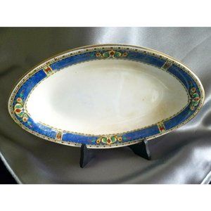Vintage John Maddock & Sons Royal Vitreous Gold Royal Blue Red Oval Dish